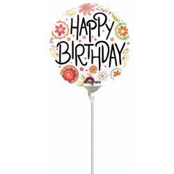 בלון על מקל 9-HB יום הולדת מעוטר בפרחים צבעוניים