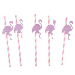 קשים מנייר 6יח- ורוד לבן עם קישוטים פלמינגו גליטר זהב