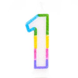 נר ספרה בודד נוצץ צבעוני-1