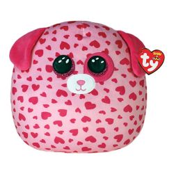 בובת TY עיניים גדולות כרית חיבוקי 14''-טיקל כלב ורוד עם לבבות מודפסים