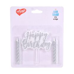 סט נירות עם נר באנר HB- לבן וכסף מטאלי