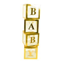מארז 4 קופסאות קרטון למילוי בלונים BABY - זהב