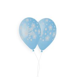 בלון G120 מודפס מזל טוב וכוכבים בכסף תכלת