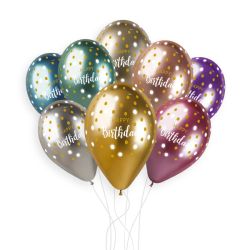 בלון GBS120 מודפס מבריק מעורב יום הולדת כוכבים לבן/זהב(אנגלית)