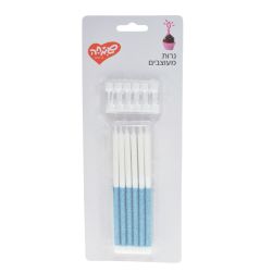 נרות לבנים ארוכים עם גליטר 12יח - תכלת