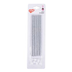 נרות ארוכים גליטר 6 יח'-כסף