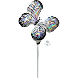 בלון על מקל 9- הולוגרפי צבעים מתחלפים שחור אפור פרפר