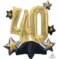 בלון מיילר 20 מרכז שולחן-ספרה 40 עם כוכבים שחור זהב