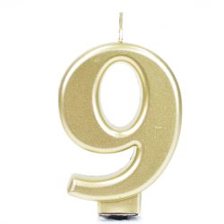 נר גדול עם מעמד שחור זהב מטאלי - ספרה 9