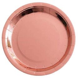 צלחות נייר 20 סמ עגולות- רוז גולד- 6 יח