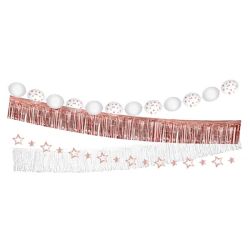 ערכת באנרים לתלייה- פרנזים מטאלי רוז גולד גרלנדת כוכבים ובלונים 160 מ