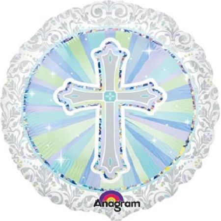 בלון מיילר 18-עגול צלב תכלת/אפור