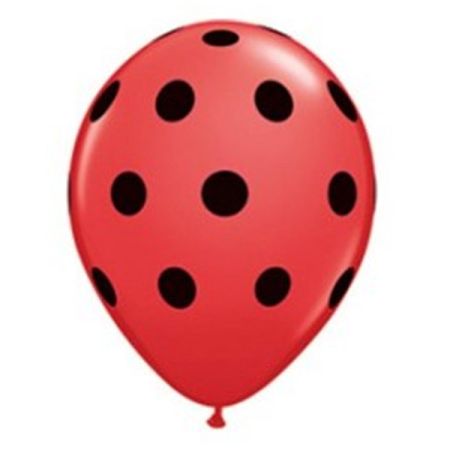בלון Q5 אדום מודפס נקודות שחורות-100 יח
