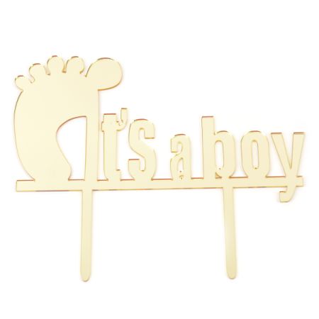 טופר אקרילי לעוגה 1יח-ITS A BOY זהב