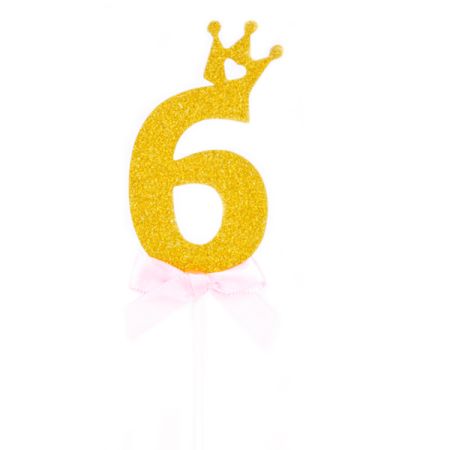 טופר גליטר קטן 1יח-ספרה 6 זהב