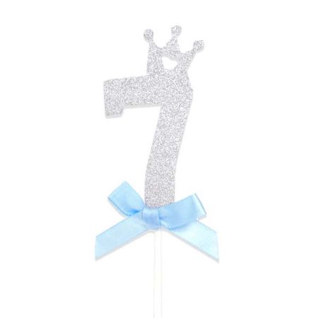 טופר גליטר קטן 1יח-ספרה 7 כסף