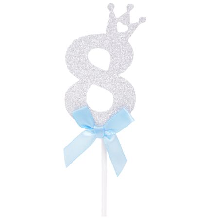 טופר גליטר קטן 1יח-ספרה 8 כסף