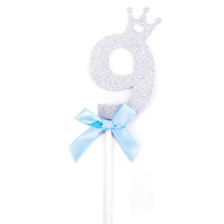 טופר גליטר קטן 1יח-ספרה 9 כסף