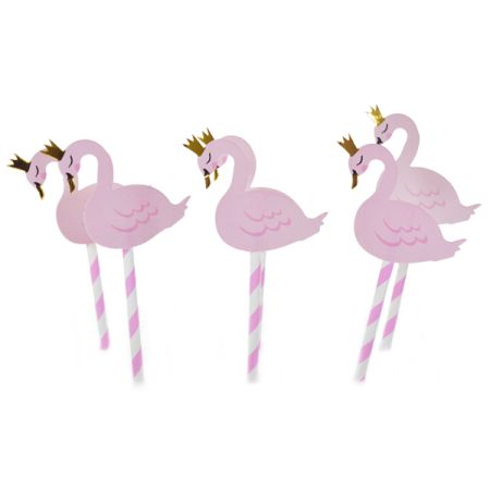 טופר לעוגה 5יח-ברבור ורוד עם כתר זהב