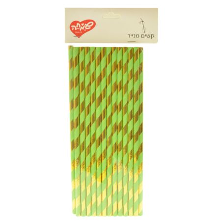 קשים מנייר 25 יח מטאלי- פסים זהב מנטה