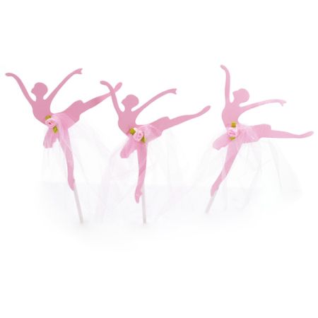 טופר לעוגה 3יח-בלרינה עם טול ורוד