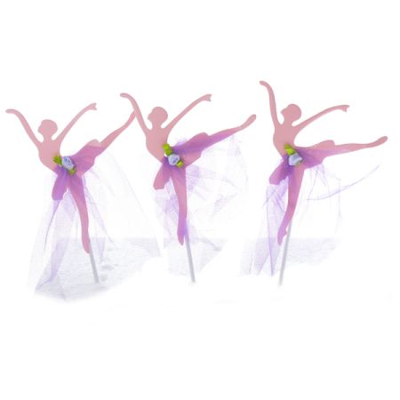 טופר לעוגה 4יח-בלרינה עם טול סגול