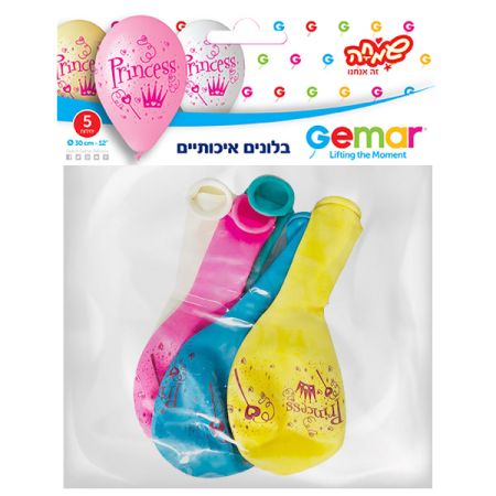 שקית 5בלונים 12-מיקס Princess באדום
