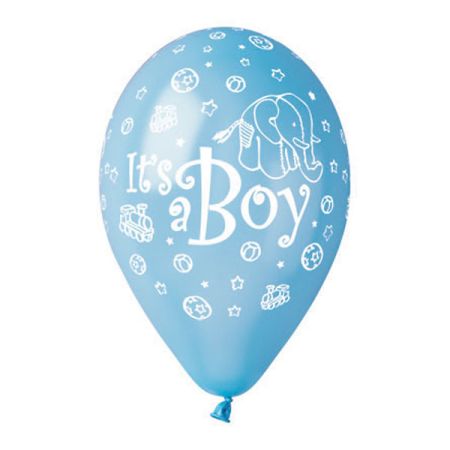 שקית 5בלונים 12-ITS A BOY ופיל-תכלת