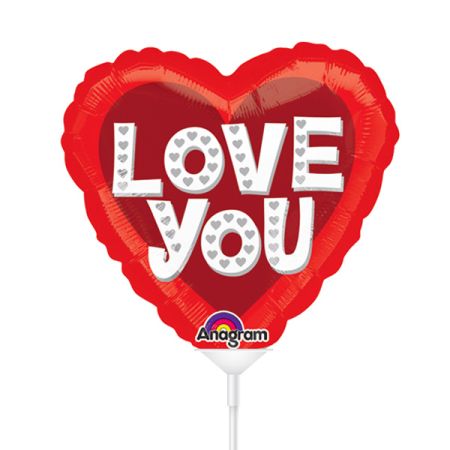 בלון על מקל 4- ILOVEU לב אדום