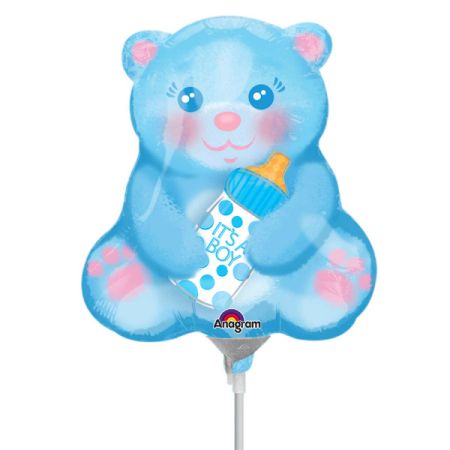 בלון על מקל 9- דובי תכלת עם בקבוק תינוק