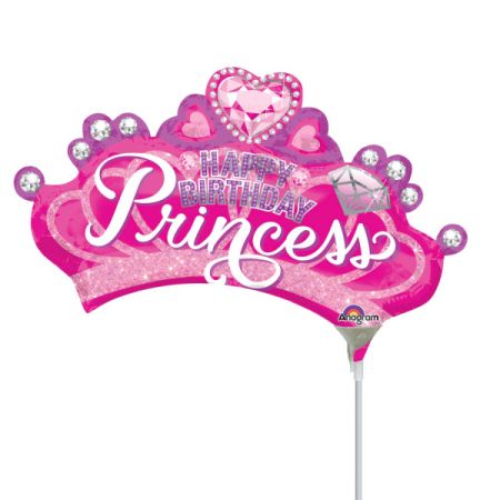 בלון על מקל 9-HB בצורת כתר נסיכה בצבע וורד