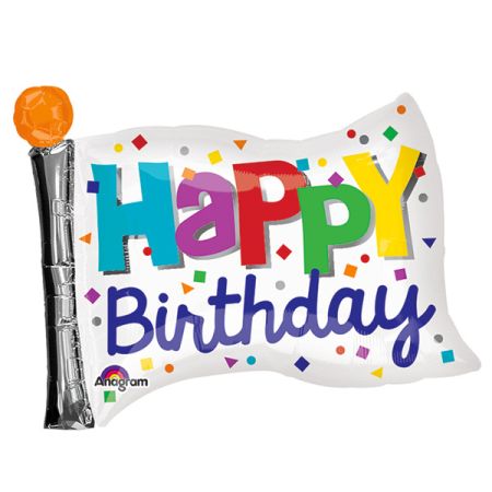 בלון על מקל 9- בצורת דגל יום הולדת שמח