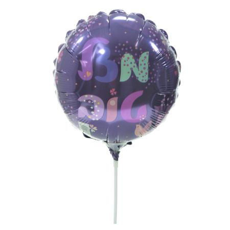 בלון על מקל 9- מזל טוב עברית פרחוני סגול