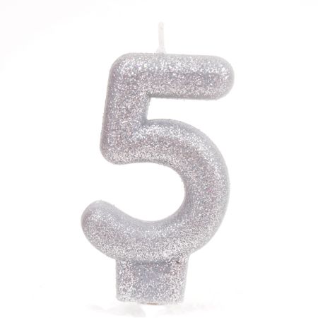 נר מנצנץ כסף עם מעמד -ספרה 5