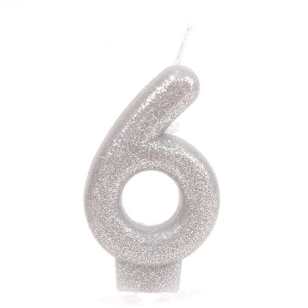 נר מנצנץ כסף עם מעמד -ספרה 6