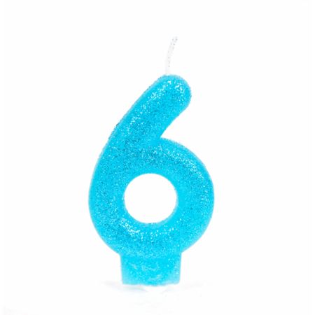 נר מנצנץ כחול שמיים עם מעמד - ספרה 6