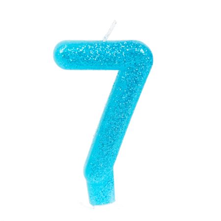 נר מנצנץ כחול שמיים עם מעמד - ספרה 7