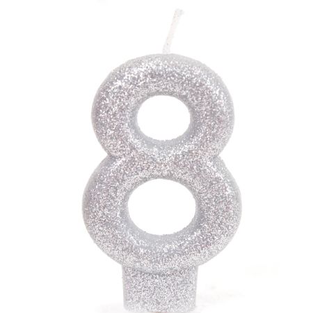 נר מנצנץ כסף עם מעמד -ספרה 8