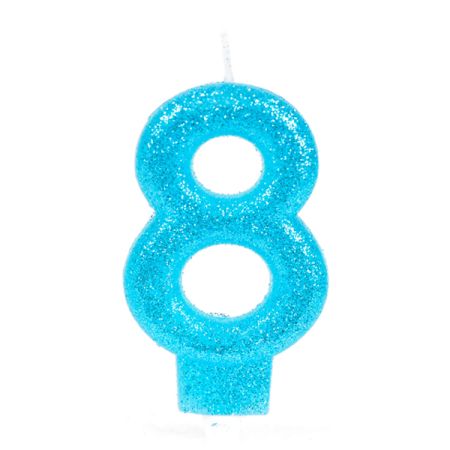 נר מנצנץ כחול שמיים עם מעמד - ספרה 8