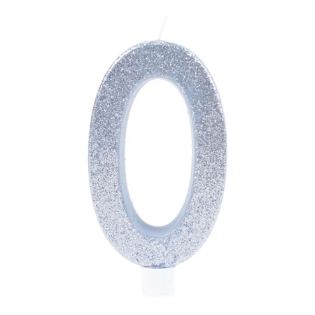 נר גדול מנצנץ מעמד לבן כסף - ספרה 0