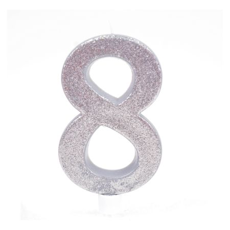 נר גדול מנצנץ מעמד לבן כסף - ספרה 8