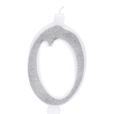 נר מספר ענק נצנצים כסף ולבן 0