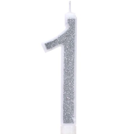 נר מספר ענק נצנצים כסף ולבן 1