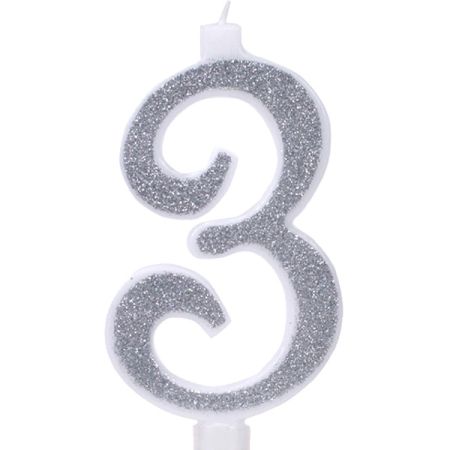 נר מספר ענק נצנצים כסף ולבן 3