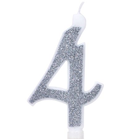 נר מספר ענק נצנצים כסף ולבן 4