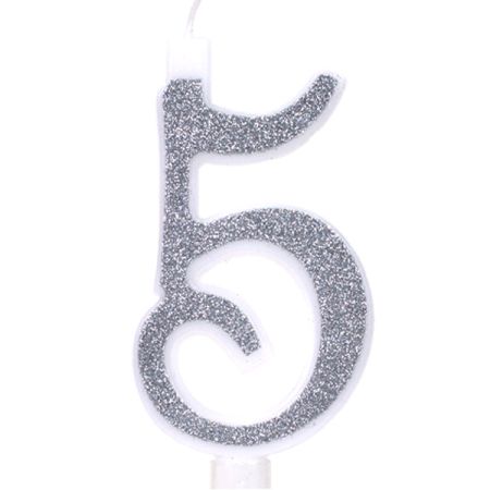 נר מספר ענק נצנצים כסף ולבן 5