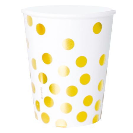 כוסות נייר 6יח-לבן עם הטבעת זהב נקודות
