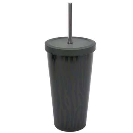 כוס עם קש- נירוסטה דופן כפולה- זברה