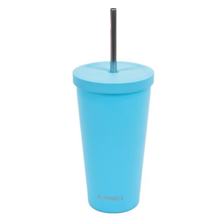 כוס עם קש- נירוסטה דופן כפולה- פסטל תכלת