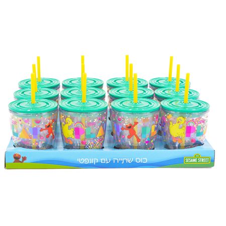 כוס שתיה 300 מל דופן כפולה עם קש וקונפטי – רחוב סומסום